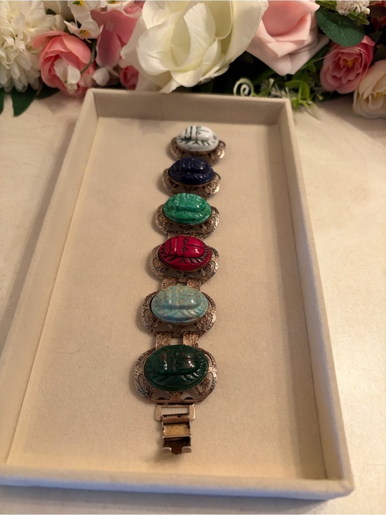 Jewelry - Multicolor Scarab Stone Link Bracelet - Women Jewelry